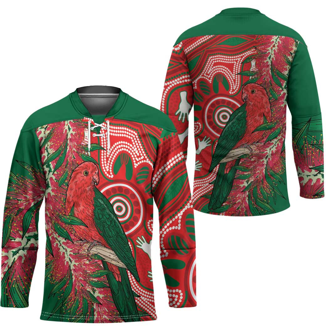 King Parrot Australia Hockey Jersey Bottlebrushes Aboriginal Art - Aussie Hoodie