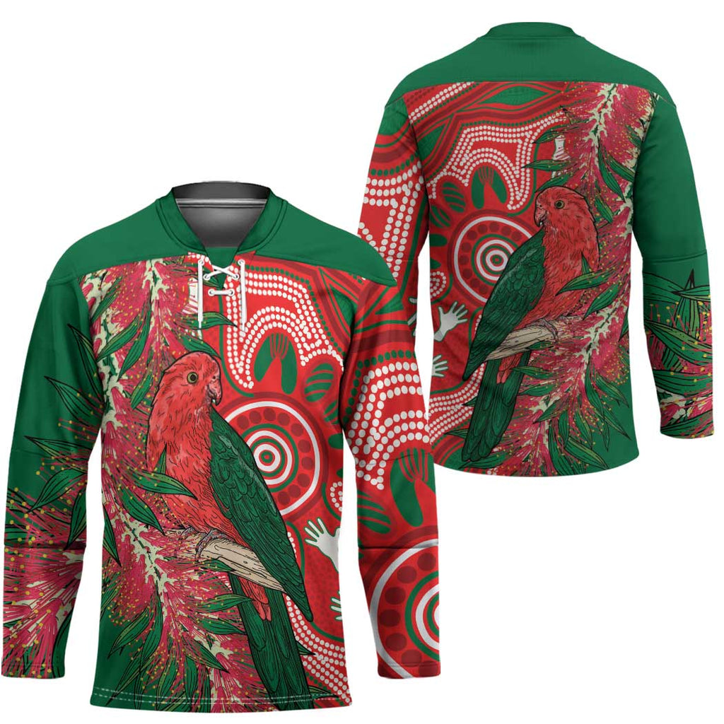 King Parrot Australia Hockey Jersey Bottlebrushes Aboriginal Art - Aussie Hoodie