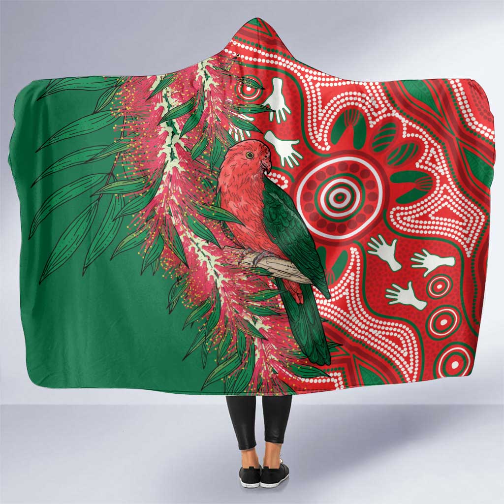 King Parrot Australia Hooded Blanket Bottlebrushes Aboriginal Art - Aussie Hoodie
