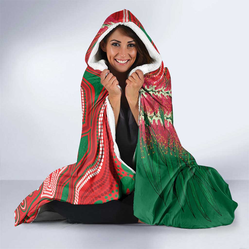 King Parrot Australia Hooded Blanket Bottlebrushes Aboriginal Art - Aussie Hoodie