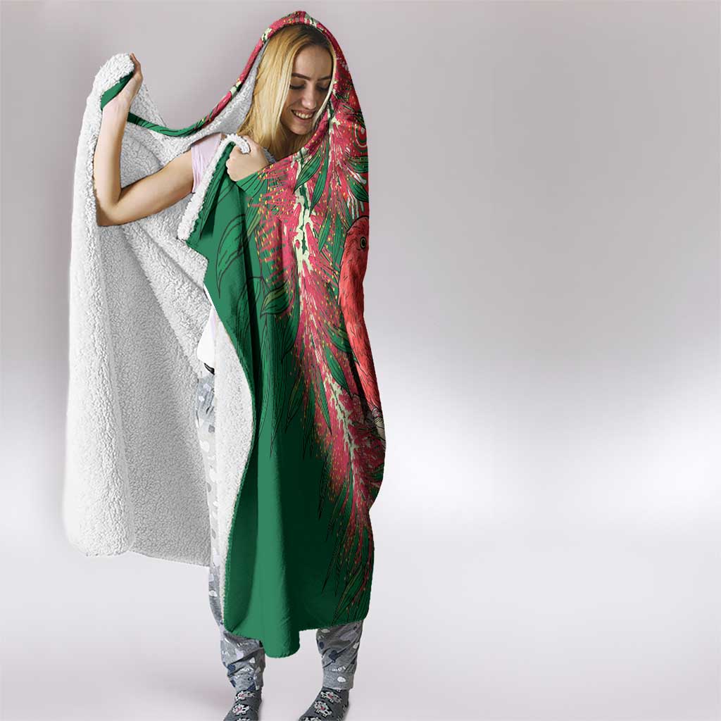 King Parrot Australia Hooded Blanket Bottlebrushes Aboriginal Art - Aussie Hoodie