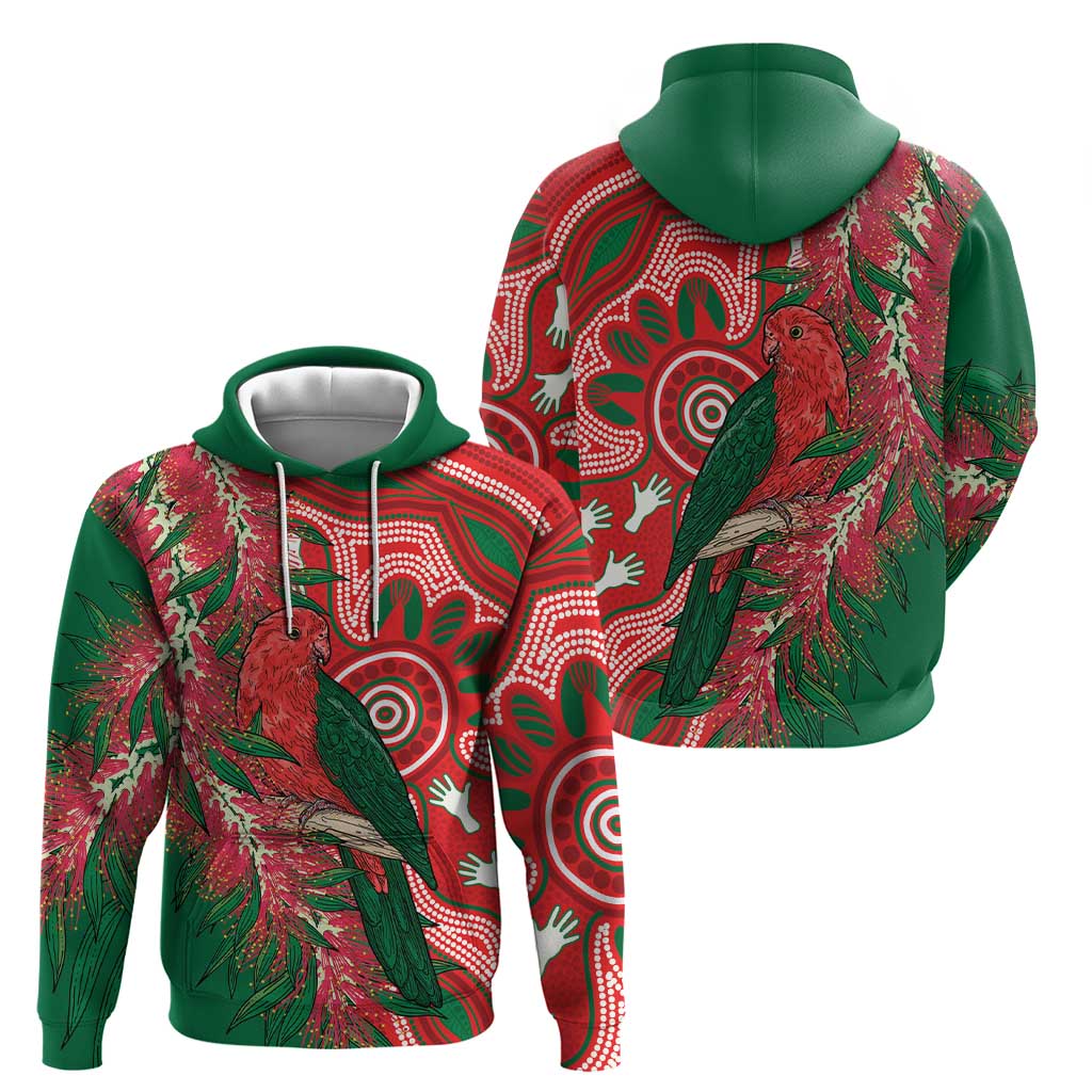 King Parrot Australia Hoodie Bottlebrushes Aboriginal Art - Aussie Hoodie