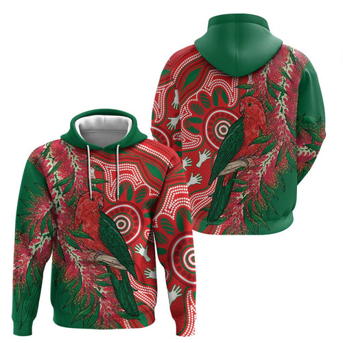 King Parrot Australia Hoodie Bottlebrushes Aboriginal Art - Aussie Hoodie