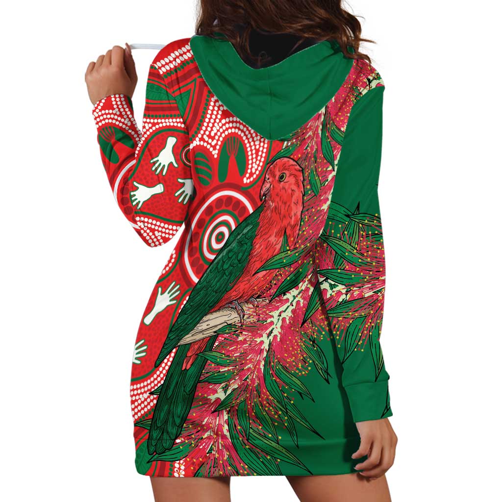 King Parrot Australia Hoodie Dress Bottlebrushes Aboriginal Art - Aussie Hoodie