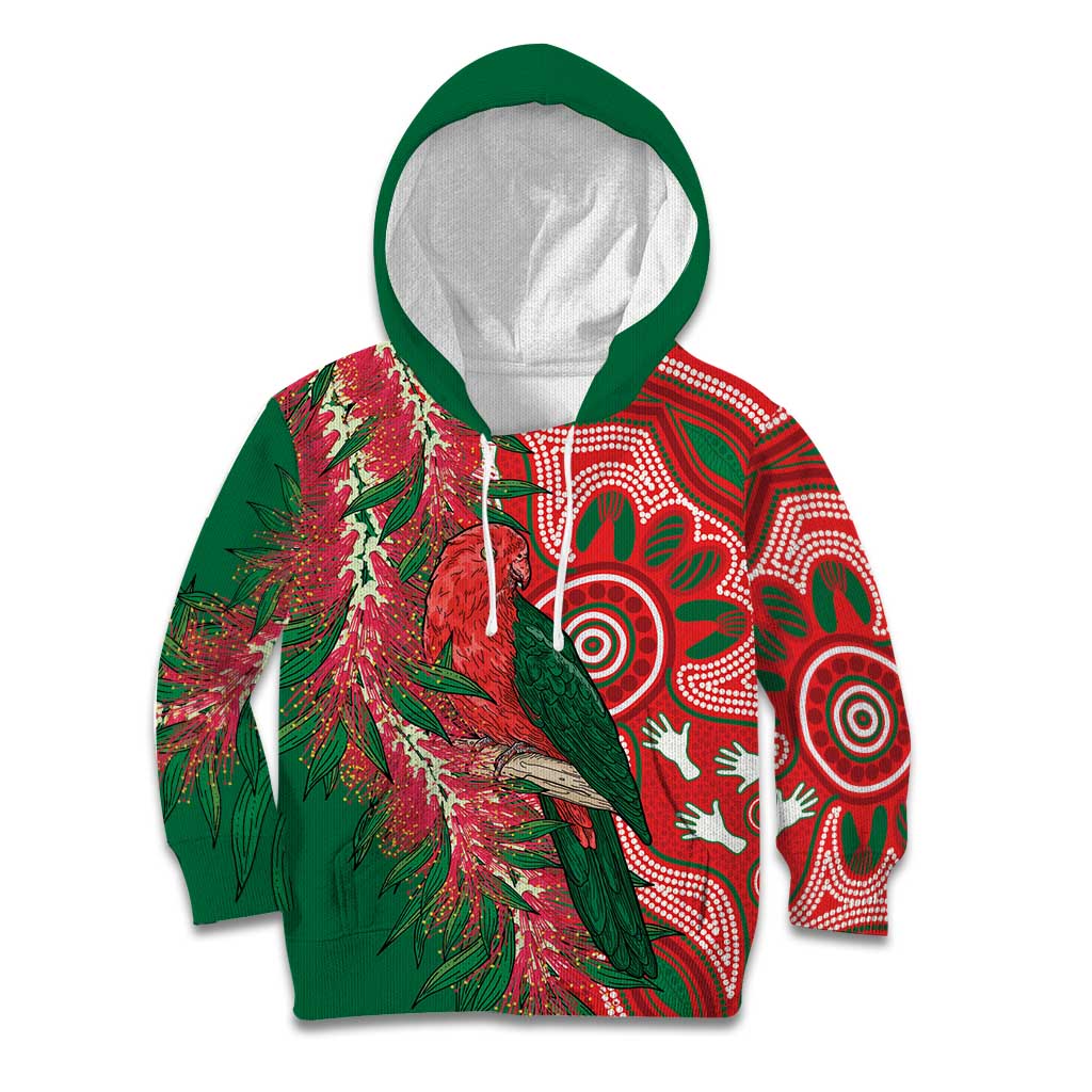 King Parrot Australia Kid Hoodie Bottlebrushes Aboriginal Art - Aussie Hoodie