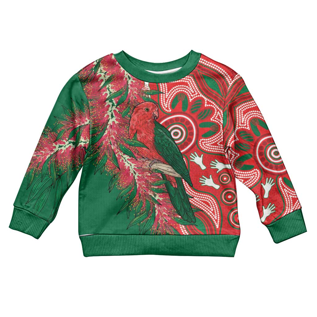 King Parrot Australia Kid Ugly Christmas Sweater Bottlebrushes Aboriginal Art - Aussie Hoodie