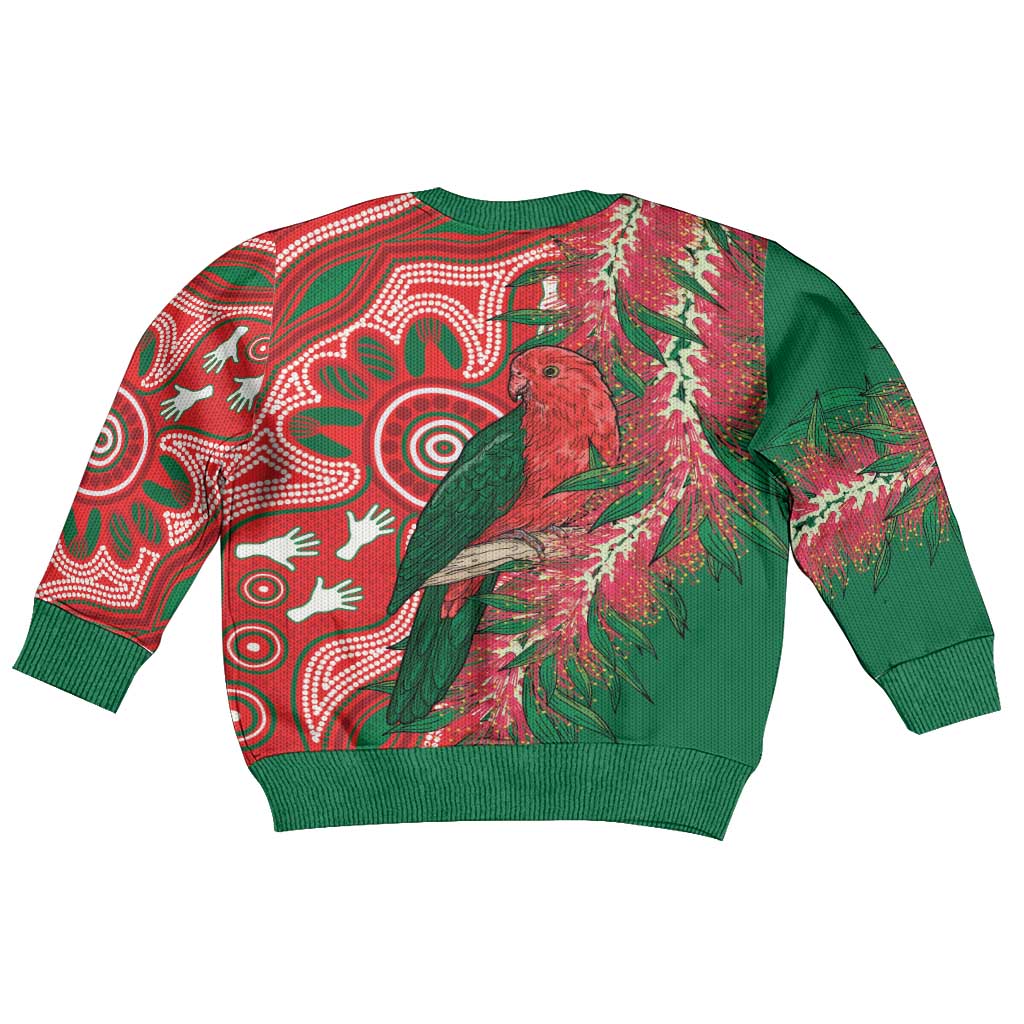 King Parrot Australia Kid Ugly Christmas Sweater Bottlebrushes Aboriginal Art - Aussie Hoodie