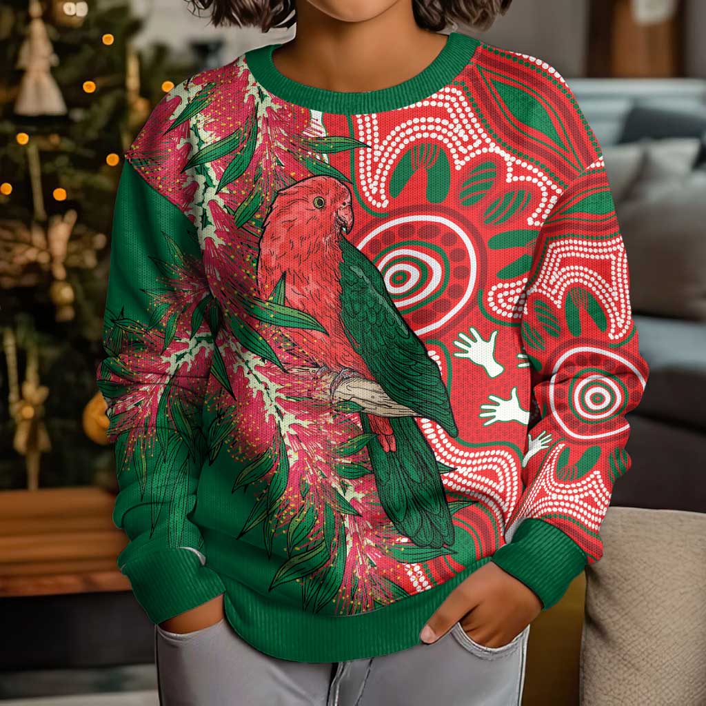 King Parrot Australia Kid Ugly Christmas Sweater Bottlebrushes Aboriginal Art - Aussie Hoodie