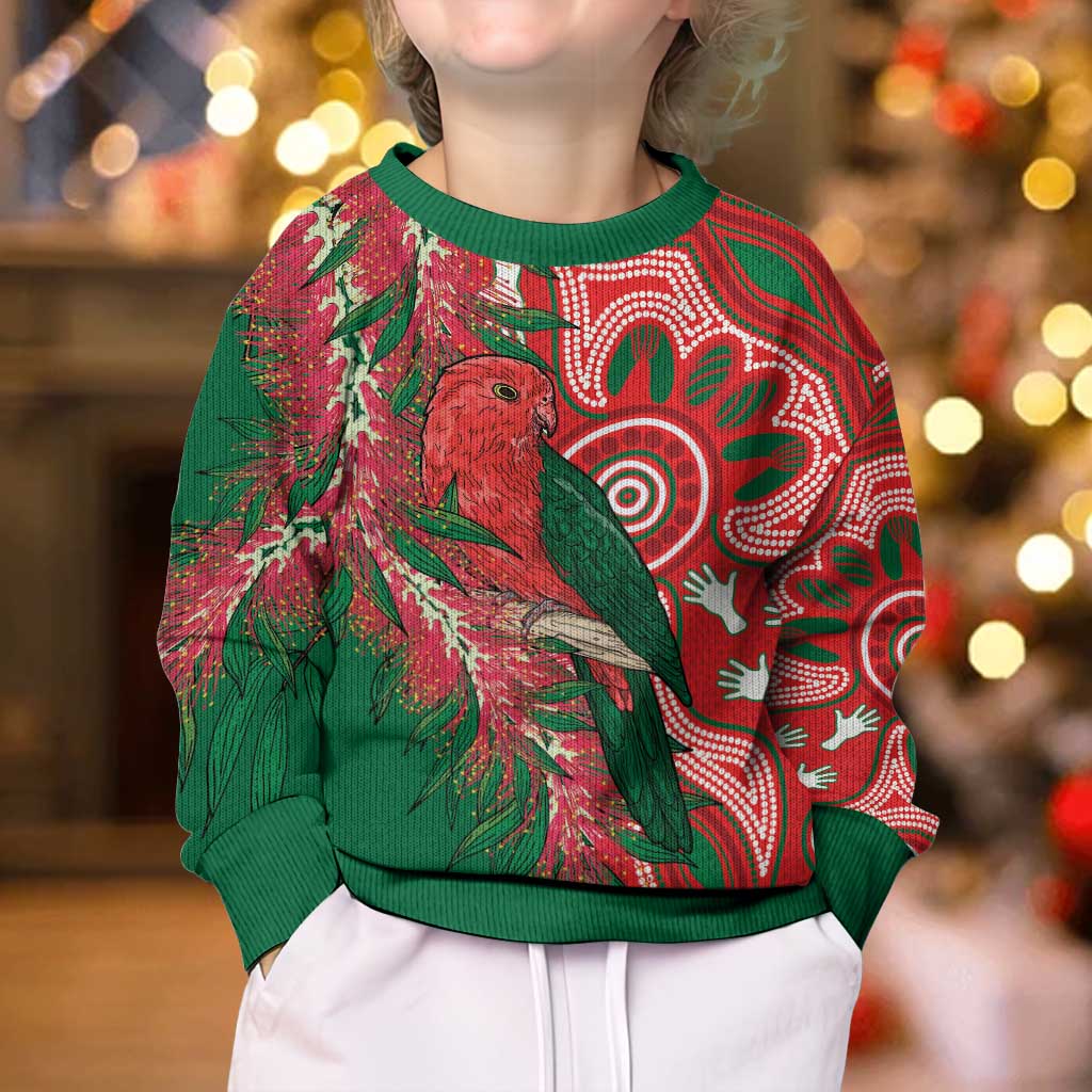 King Parrot Australia Kid Ugly Christmas Sweater Bottlebrushes Aboriginal Art - Aussie Hoodie