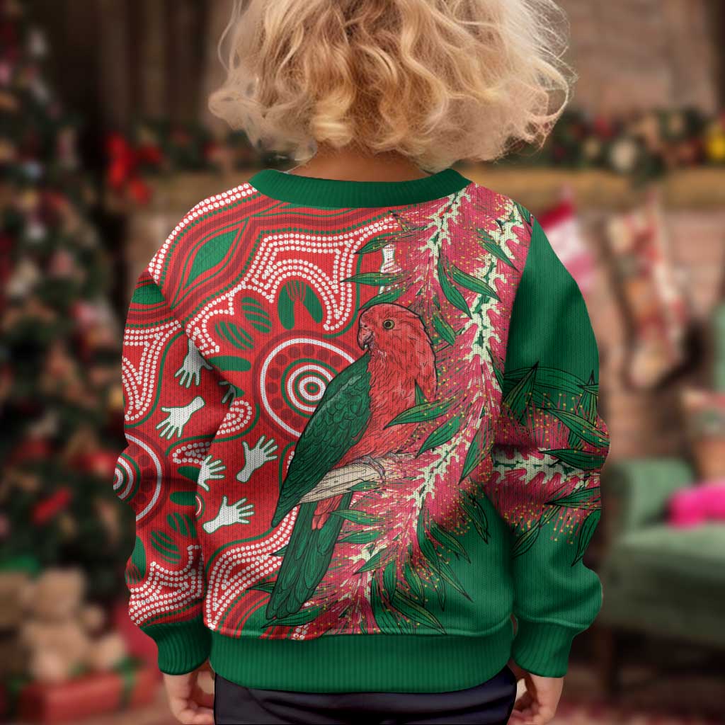 King Parrot Australia Kid Ugly Christmas Sweater Bottlebrushes Aboriginal Art - Aussie Hoodie
