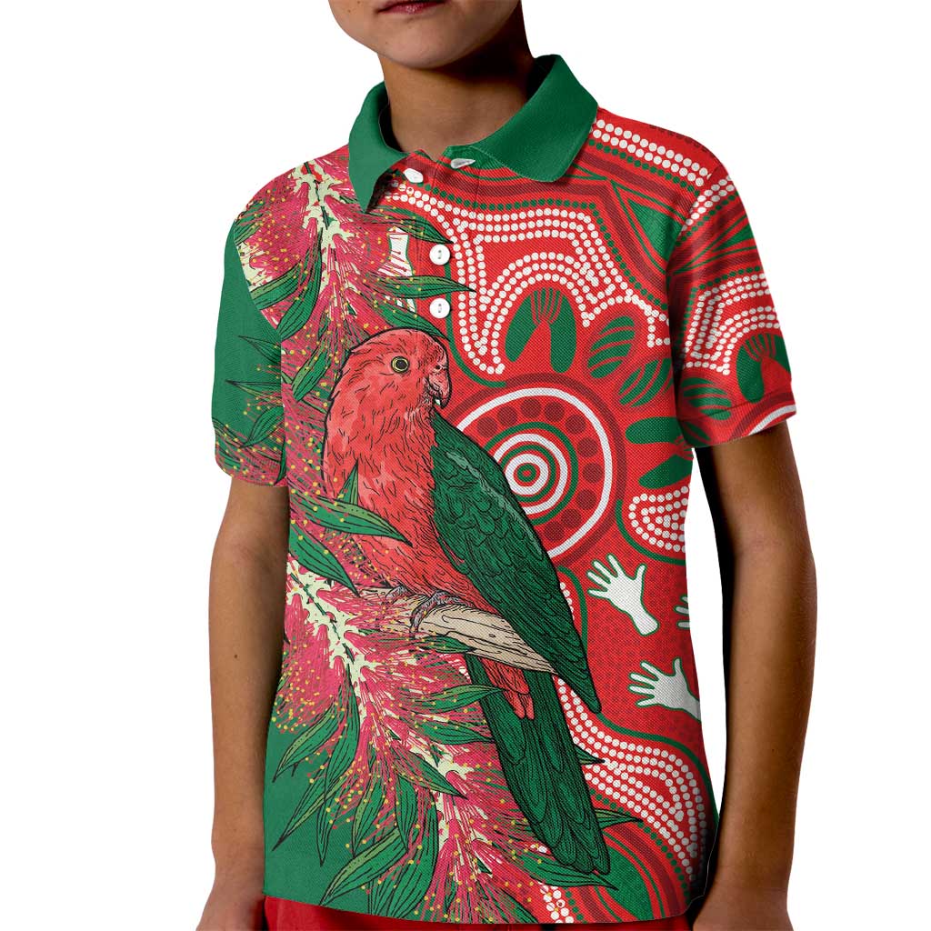 King Parrot Australia Kid Polo Shirt Bottlebrushes Aboriginal Art - Aussie Hoodie