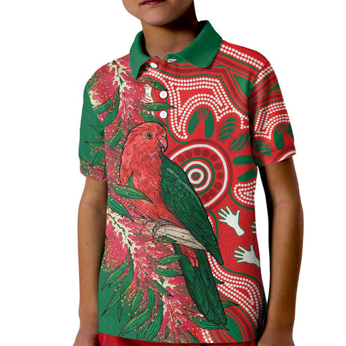 King Parrot Australia Kid Polo Shirt Bottlebrushes Aboriginal Art - Aussie Hoodie