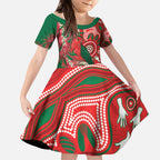 King Parrot Australia Kid Short Sleeve Dress Bottlebrushes Aboriginal Art - Aussie Hoodie