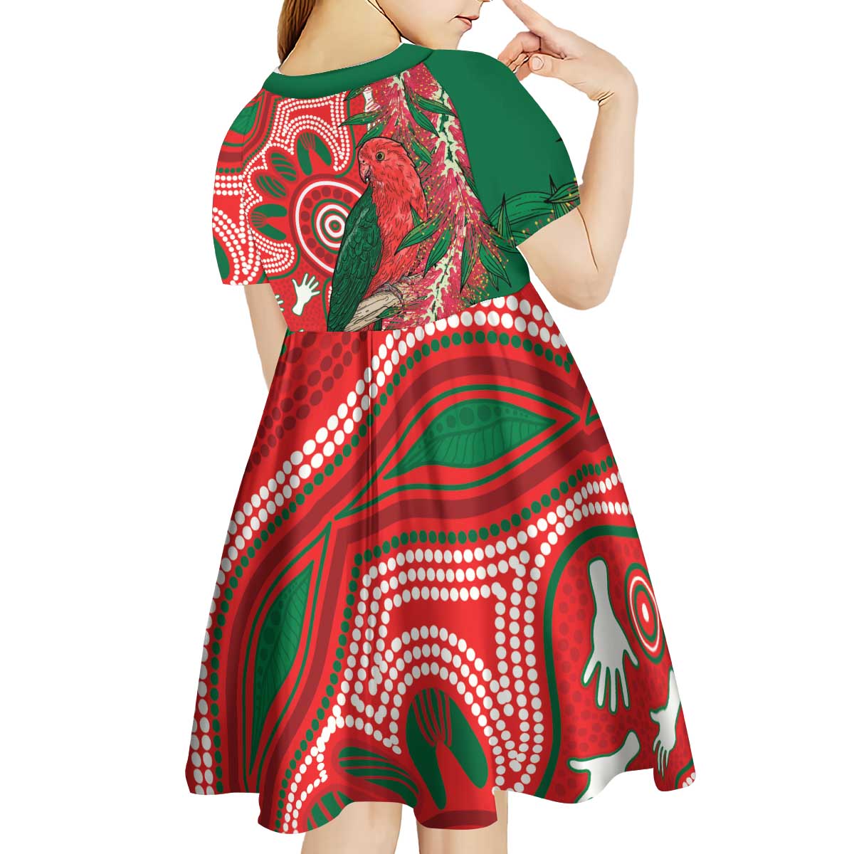 King Parrot Australia Kid Short Sleeve Dress Bottlebrushes Aboriginal Art - Aussie Hoodie
