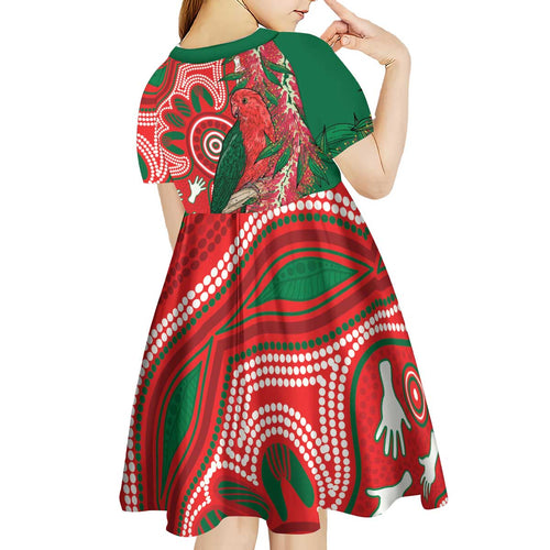 King Parrot Australia Kid Short Sleeve Dress Bottlebrushes Aboriginal Art - Aussie Hoodie