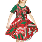 King Parrot Australia Kid Short Sleeve Dress Bottlebrushes Aboriginal Art - Aussie Hoodie