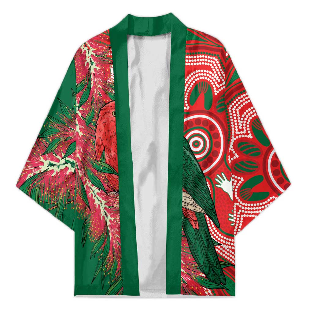 King Parrot Australia Kimono Bottlebrushes Aboriginal Art - Aussie Hoodie