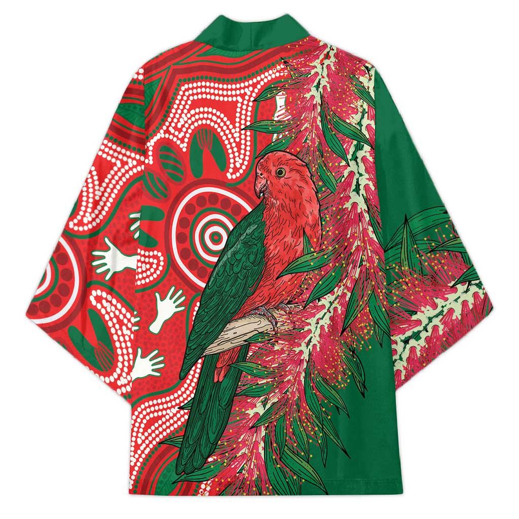 King Parrot Australia Kimono Bottlebrushes Aboriginal Art - Aussie Hoodie