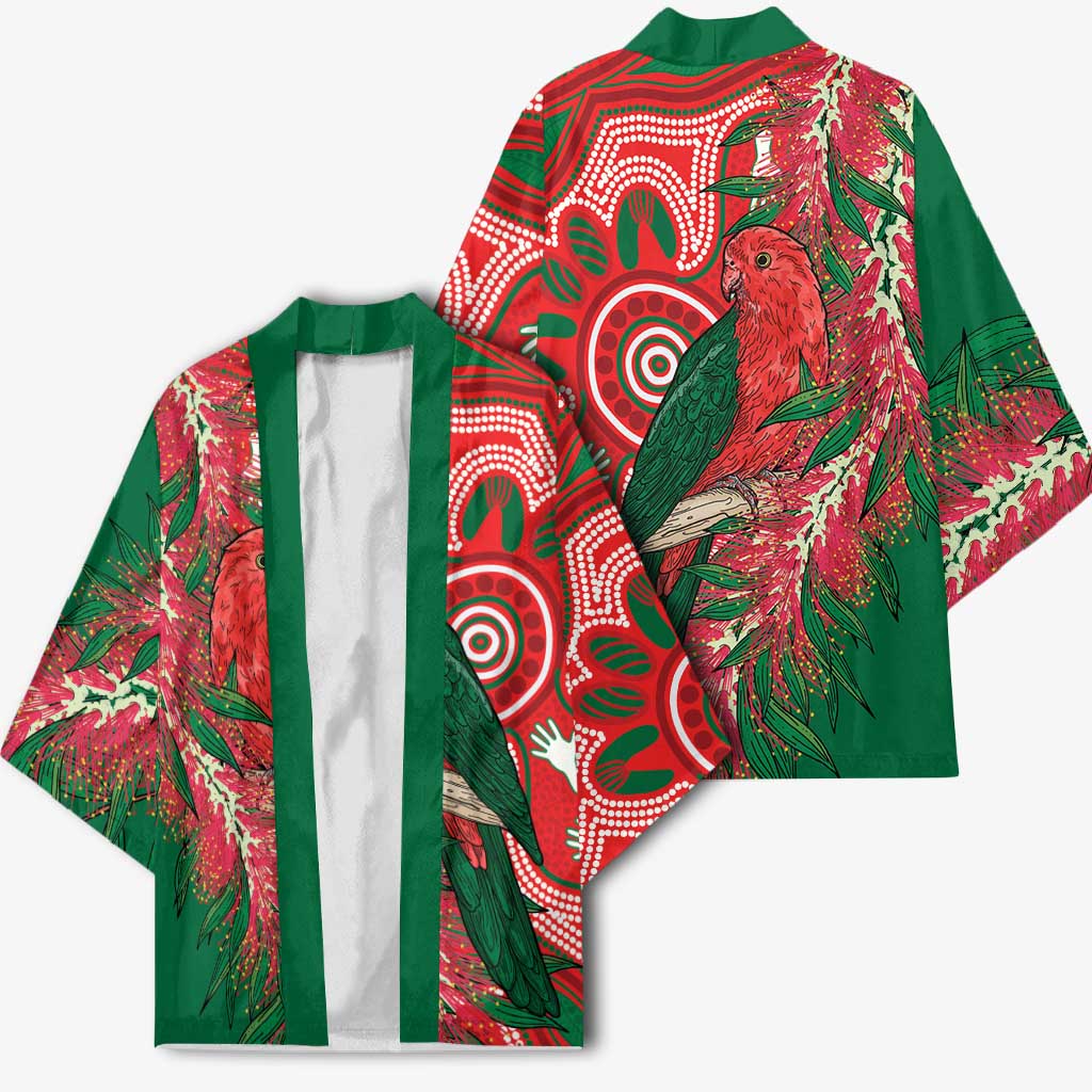 King Parrot Australia Kimono Bottlebrushes Aboriginal Art - Aussie Hoodie