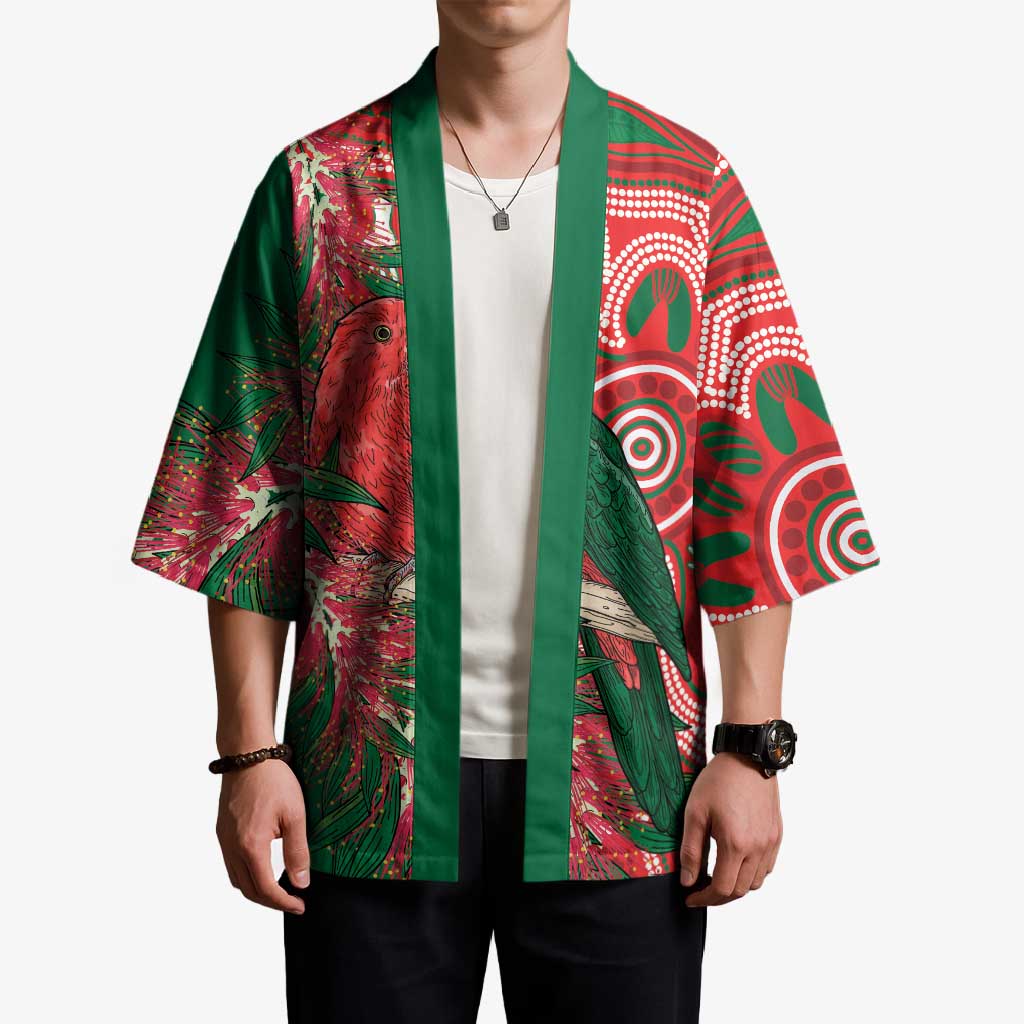 King Parrot Australia Kimono Bottlebrushes Aboriginal Art - Aussie Hoodie