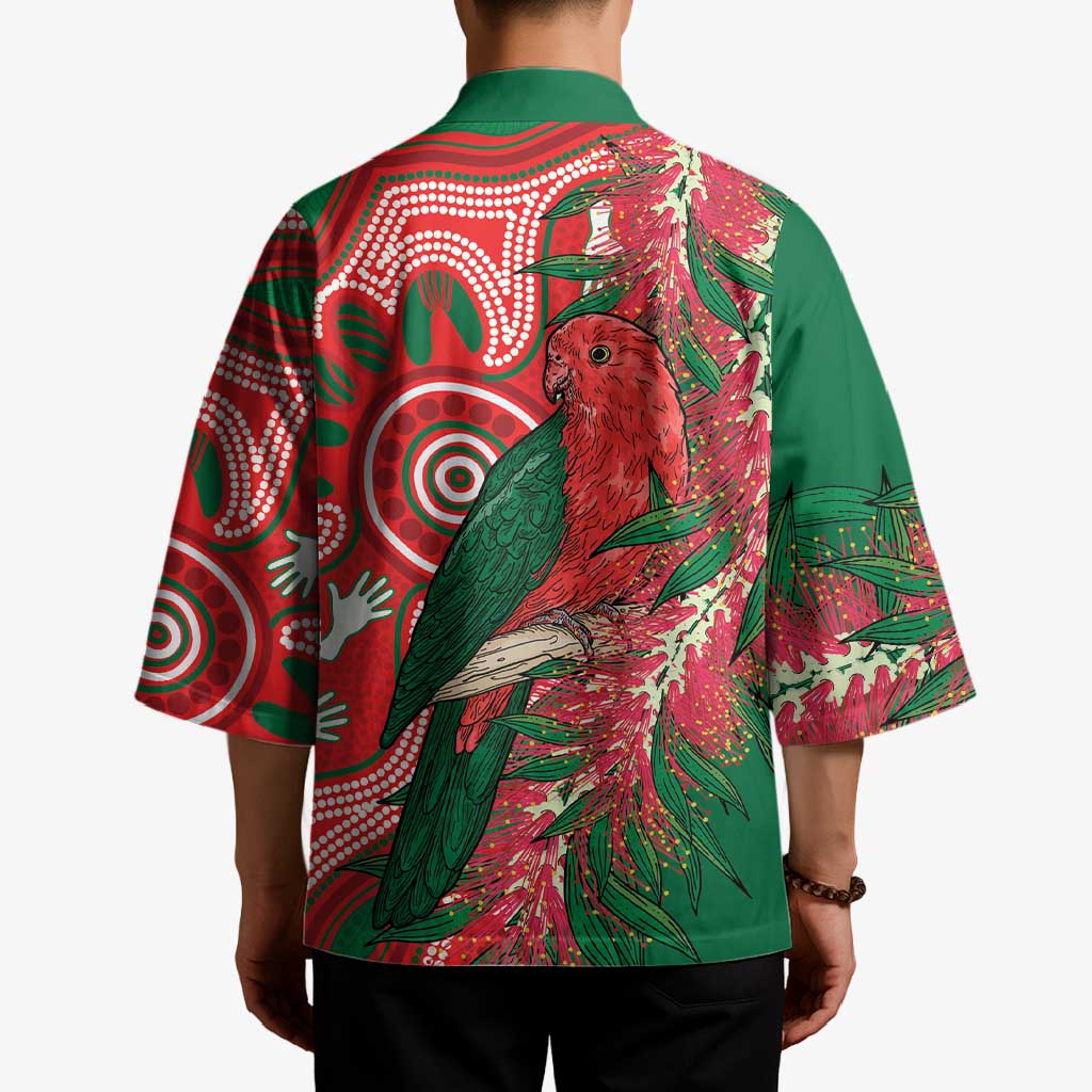 King Parrot Australia Kimono Bottlebrushes Aboriginal Art - Aussie Hoodie