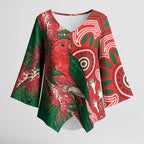 King Parrot Australia Kimono Sleeve Blouse Bottlebrushes Aboriginal Art - Aussie Hoodie