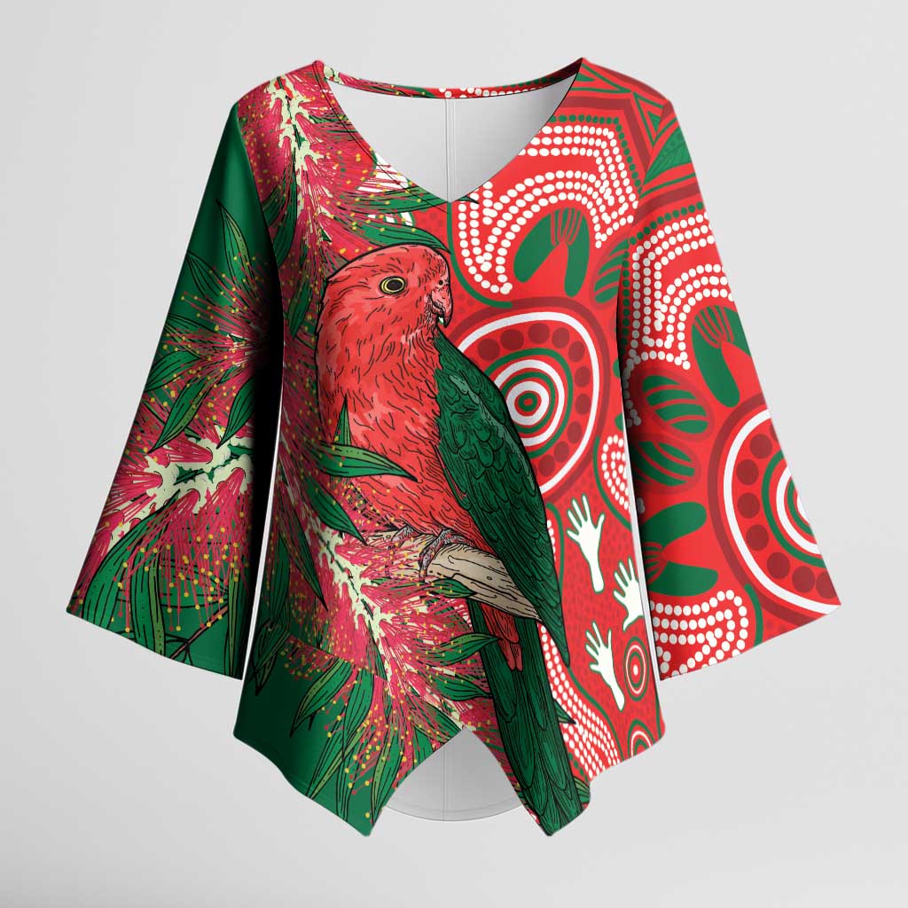 King Parrot Australia Kimono Sleeve Blouse Bottlebrushes Aboriginal Art - Aussie Hoodie