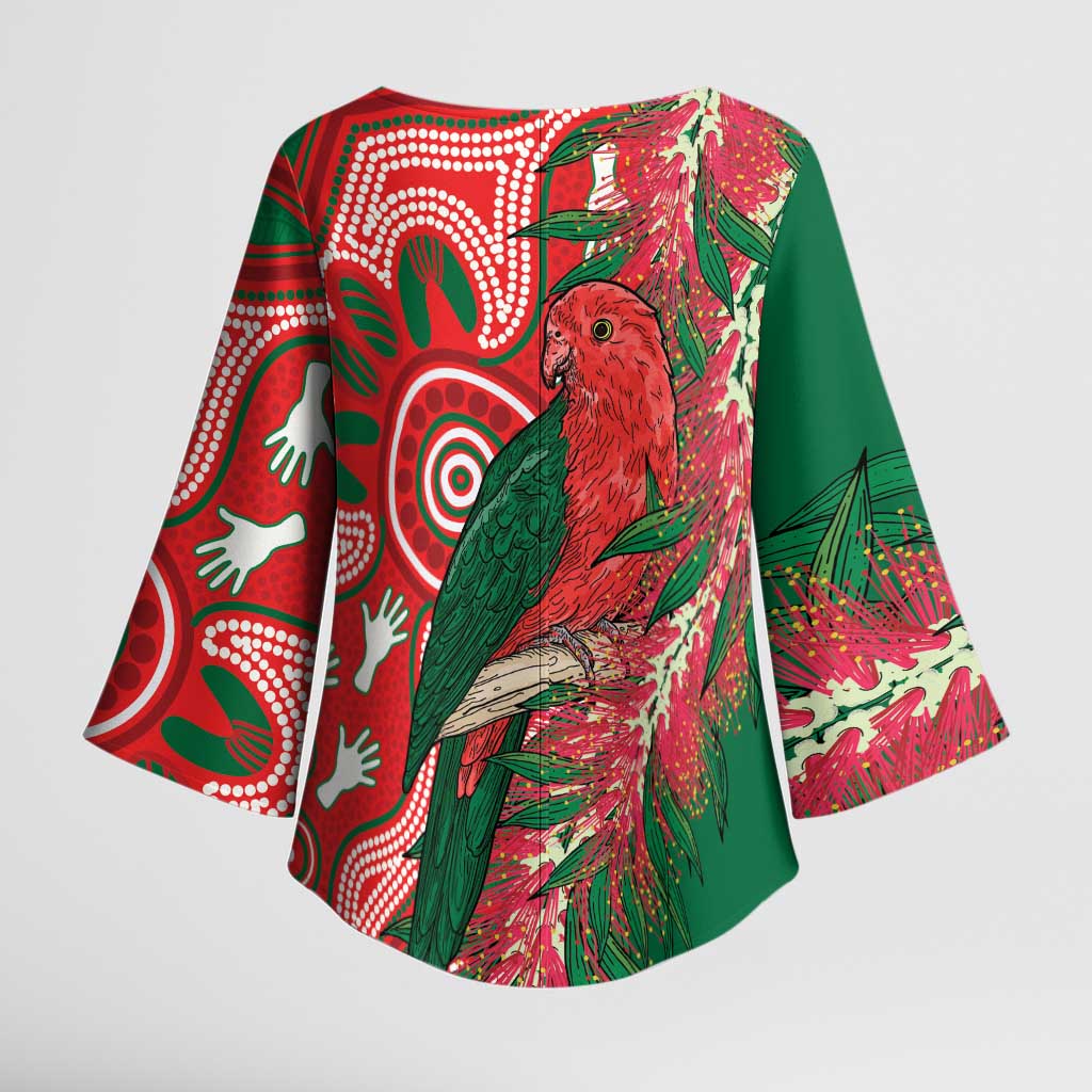 King Parrot Australia Kimono Sleeve Blouse Bottlebrushes Aboriginal Art - Aussie Hoodie