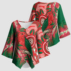King Parrot Australia Kimono Sleeve Blouse Bottlebrushes Aboriginal Art - Aussie Hoodie