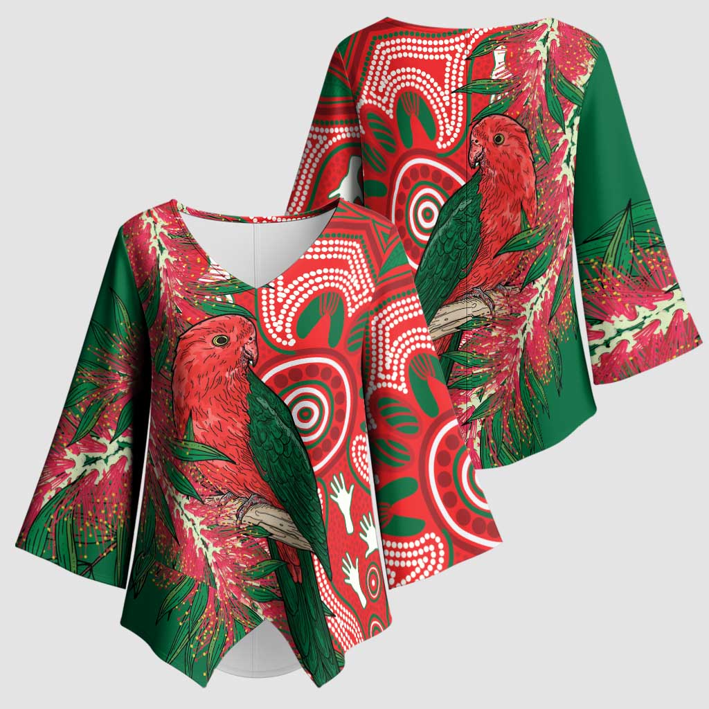 King Parrot Australia Kimono Sleeve Blouse Bottlebrushes Aboriginal Art - Aussie Hoodie