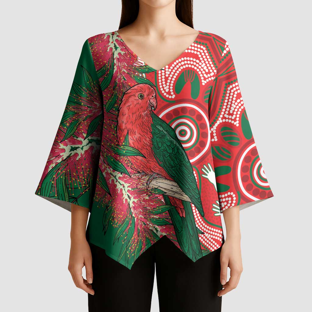 King Parrot Australia Kimono Sleeve Blouse Bottlebrushes Aboriginal Art - Aussie Hoodie