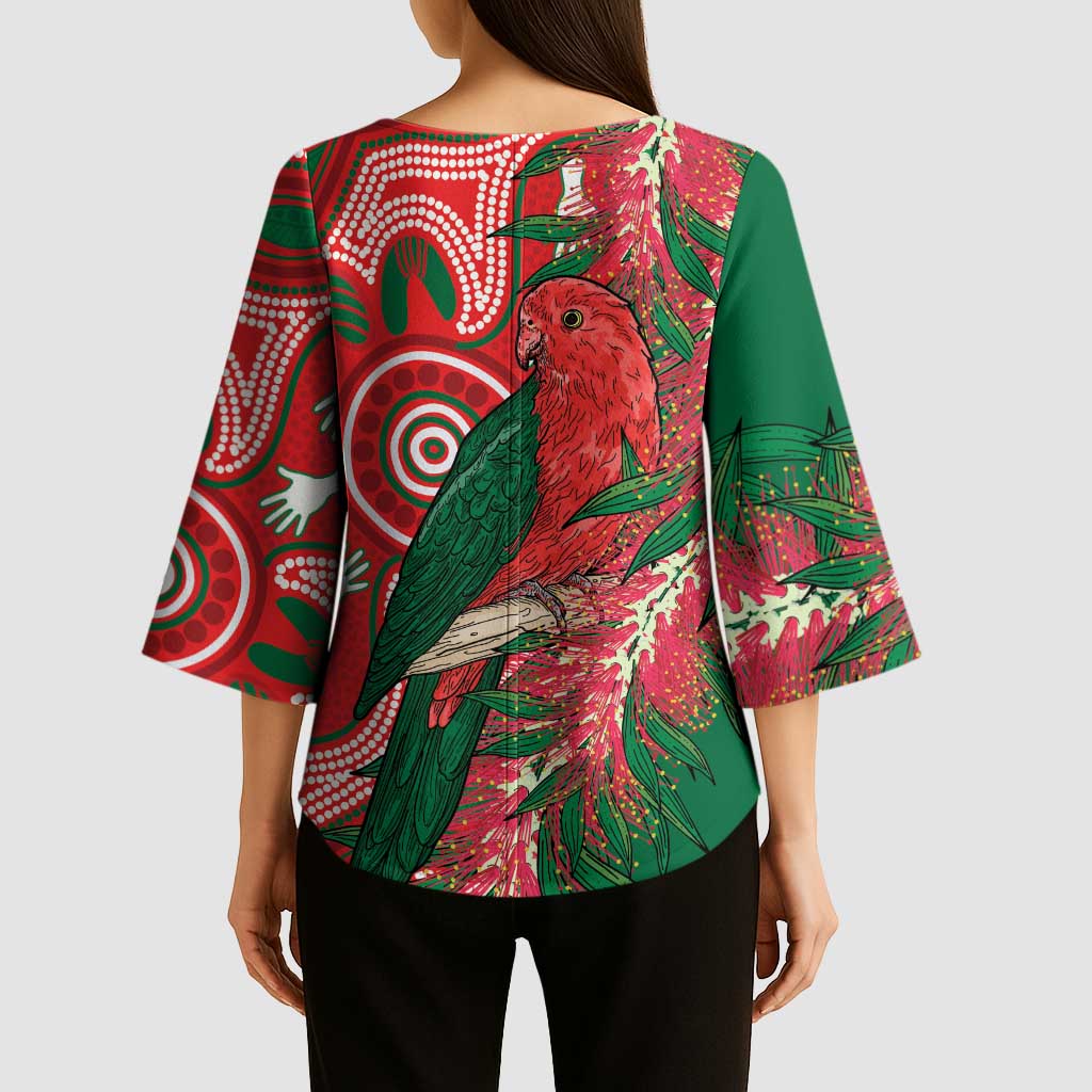 King Parrot Australia Kimono Sleeve Blouse Bottlebrushes Aboriginal Art - Aussie Hoodie