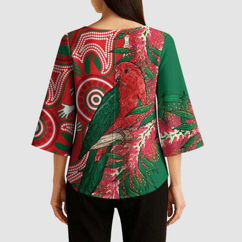 King Parrot Australia Kimono Sleeve Blouse Bottlebrushes Aboriginal Art - Aussie Hoodie