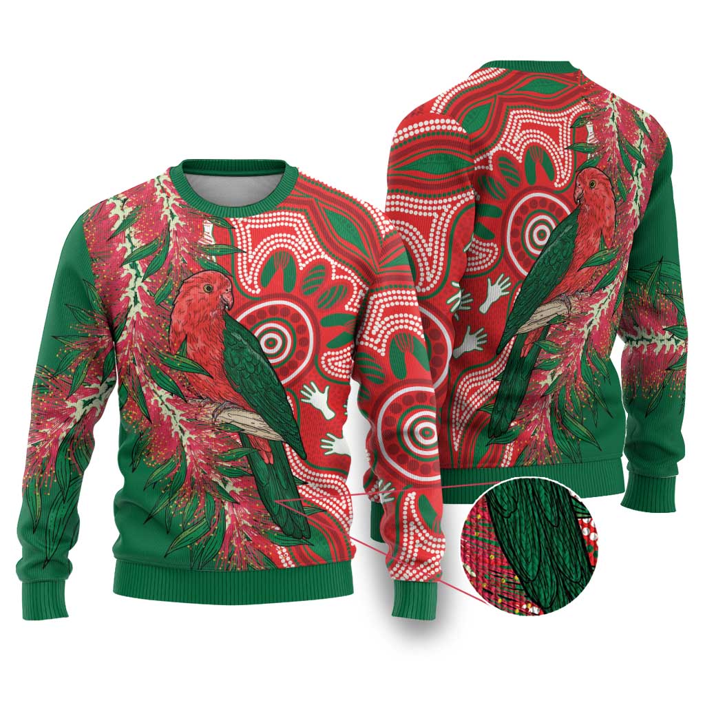 King Parrot Australia Ugly Christmas Sweater Bottlebrushes Aboriginal Art - Aussie Hoodie