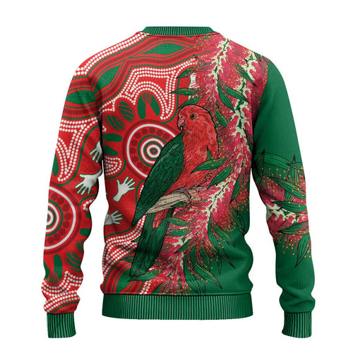 King Parrot Australia Ugly Christmas Sweater Bottlebrushes Aboriginal Art - Aussie Hoodie