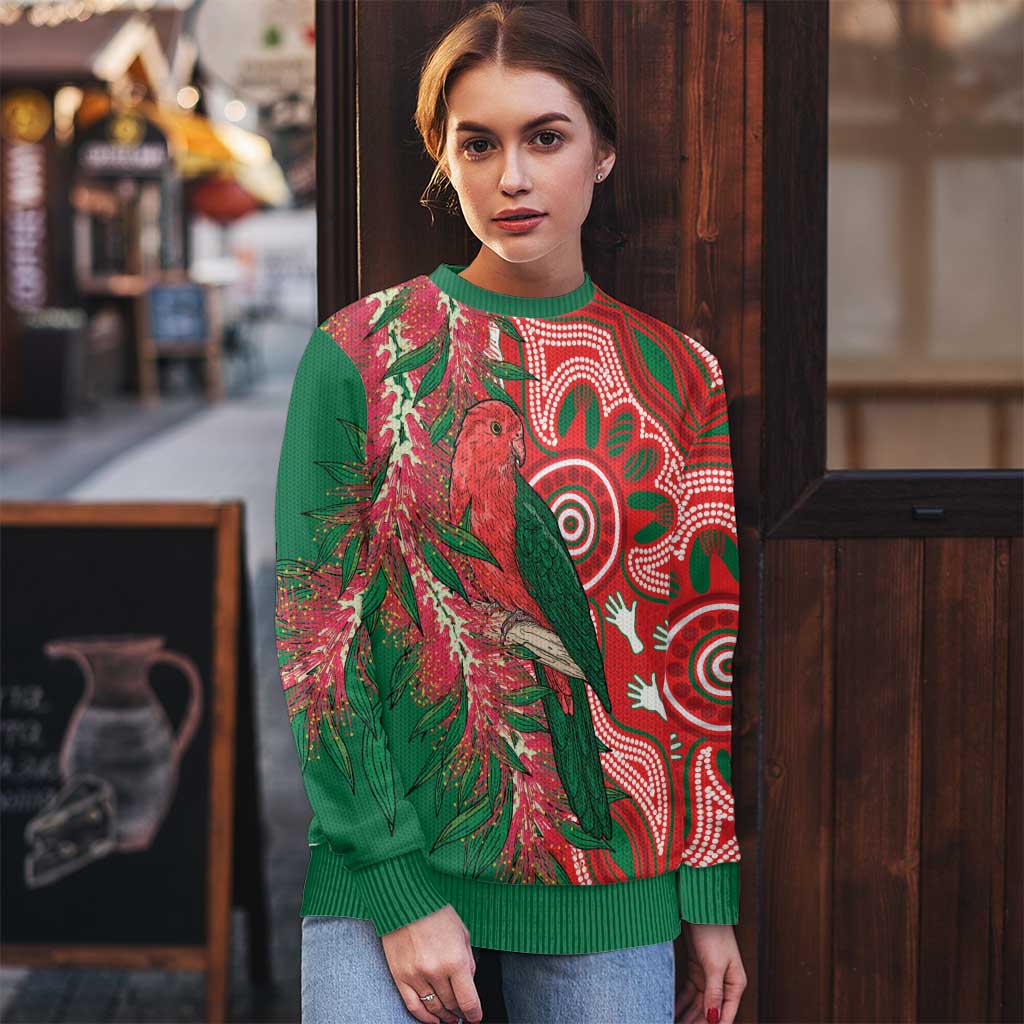 King Parrot Australia Ugly Christmas Sweater Bottlebrushes Aboriginal Art - Aussie Hoodie