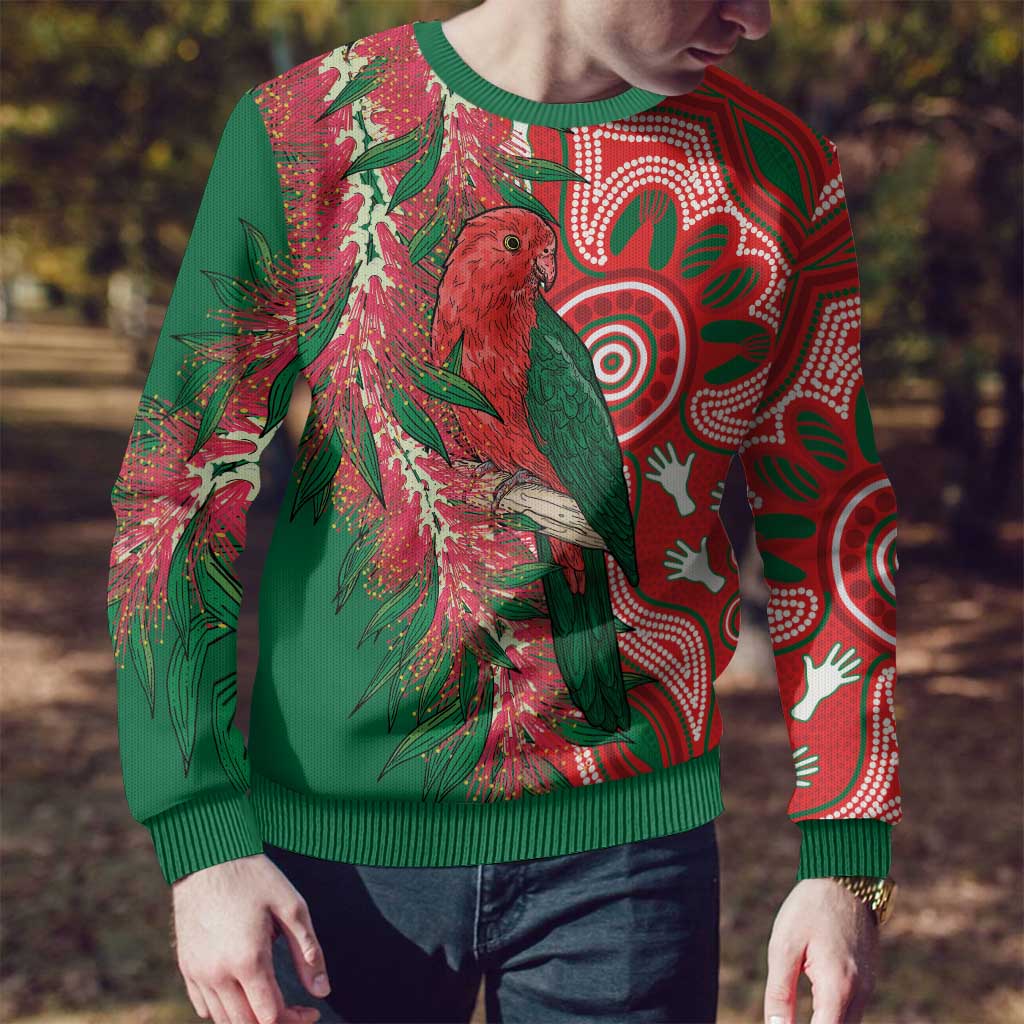 King Parrot Australia Ugly Christmas Sweater Bottlebrushes Aboriginal Art - Aussie Hoodie