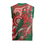 King Parrot Australia Christmas Knitted V-Neck Vest Bottlebrushes Aboriginal Art - Aussie Hoodie