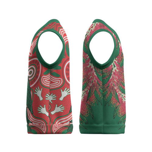King Parrot Australia Christmas Knitted V-Neck Vest Bottlebrushes Aboriginal Art - Aussie Hoodie