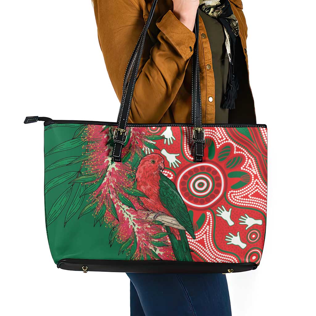 King Parrot Australia Leather Tote Bag Bottlebrushes Aboriginal Art - Aussie Hoodie
