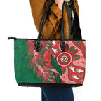 King Parrot Australia Leather Tote Bag Bottlebrushes Aboriginal Art - Aussie Hoodie