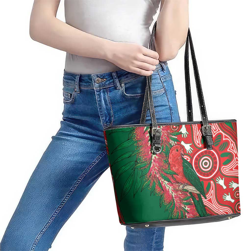 King Parrot Australia Leather Tote Bag Bottlebrushes Aboriginal Art - Aussie Hoodie