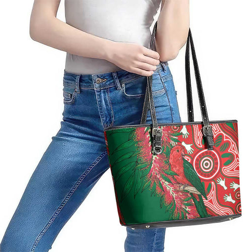King Parrot Australia Leather Tote Bag Bottlebrushes Aboriginal Art - Aussie Hoodie