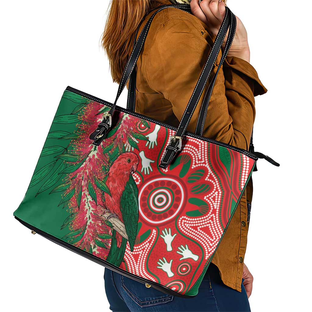 King Parrot Australia Leather Tote Bag Bottlebrushes Aboriginal Art - Aussie Hoodie