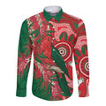 King Parrot Australia Long Sleeve Button Shirt Bottlebrushes Aboriginal Art - Aussie Hoodie
