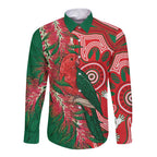 King Parrot Australia Long Sleeve Button Shirt Bottlebrushes Aboriginal Art - Aussie Hoodie