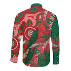 King Parrot Australia Long Sleeve Button Shirt Bottlebrushes Aboriginal Art - Aussie Hoodie