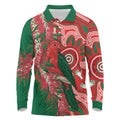 King Parrot Australia Long Sleeve Polo Shirt Bottlebrushes Aboriginal Art - Aussie Hoodie