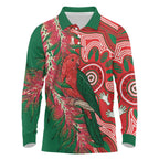 King Parrot Australia Long Sleeve Polo Shirt Bottlebrushes Aboriginal Art - Aussie Hoodie
