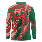 King Parrot Australia Long Sleeve Polo Shirt Bottlebrushes Aboriginal Art - Aussie Hoodie